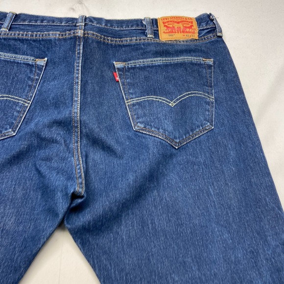 Levi's 501 Original Fit Jeans Mens 42x32 Dark Blue Denim Straight Leg Stretch - Picture 5 of 11